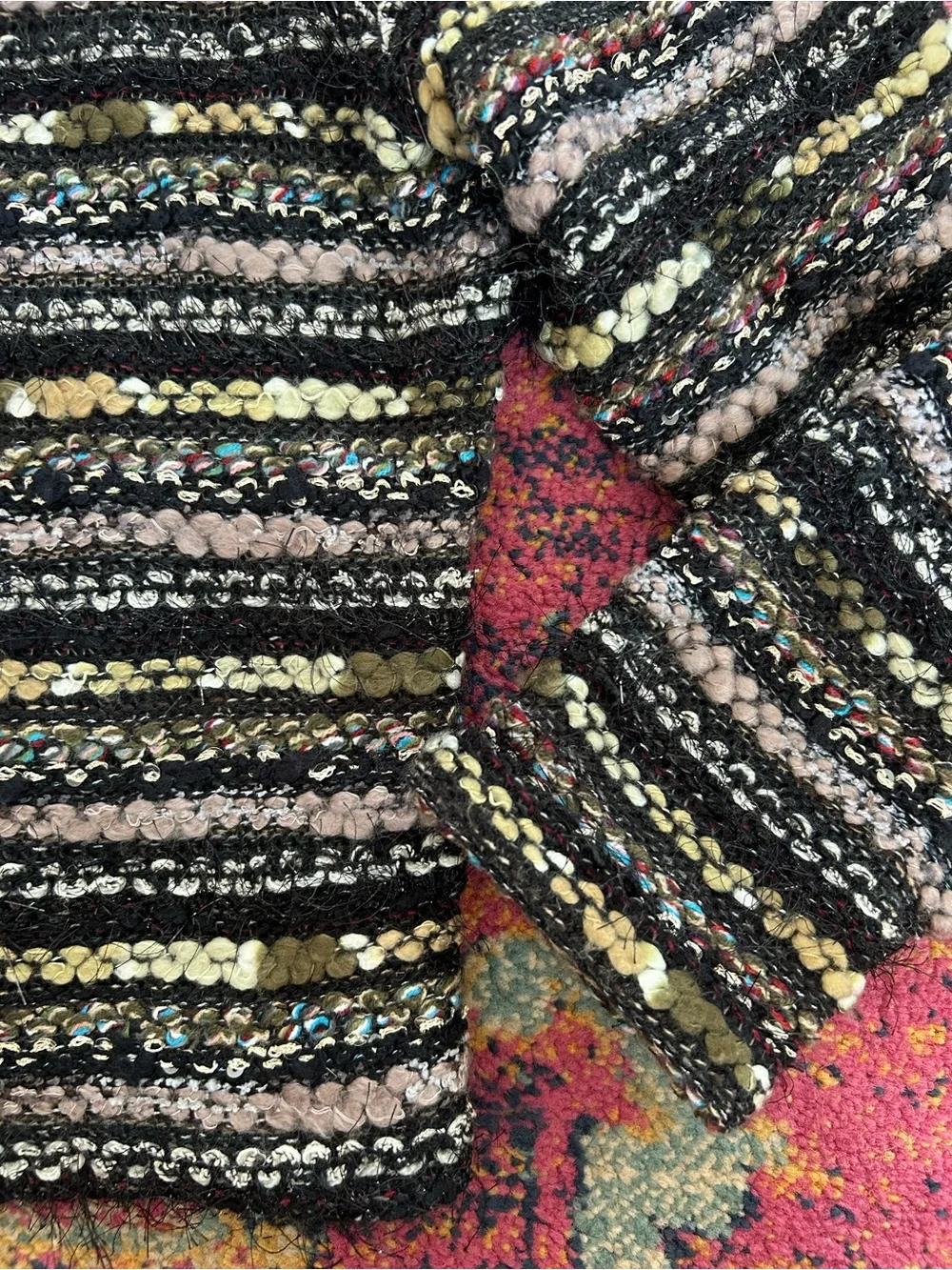 Misook | Women’s Black/Multi Knit Front Clasp Long Sleeve Collarless Blazer Sz S